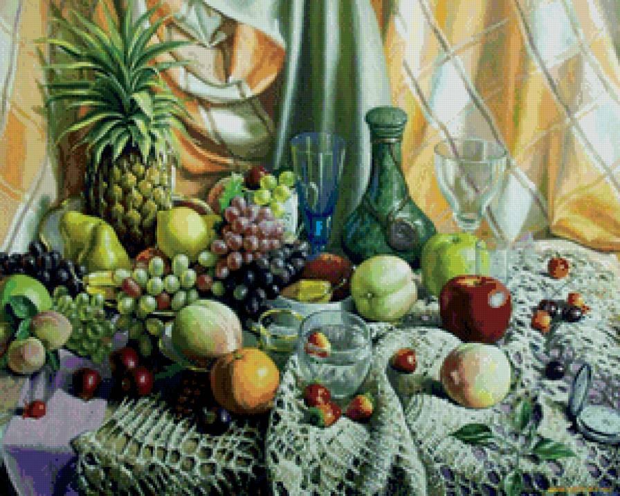 Натюрморт - натюрморт, фрукты, вино - предпросмотр