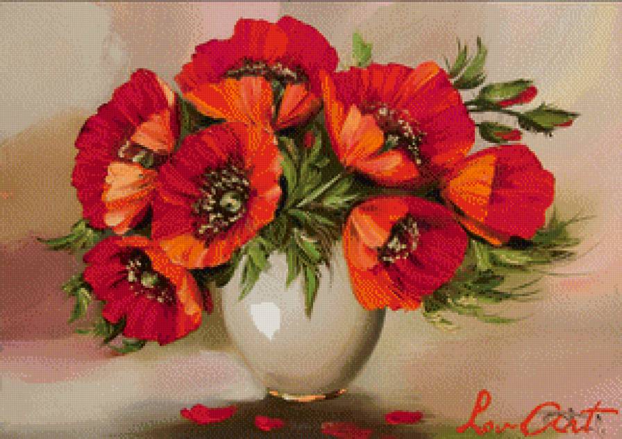 маки в вазе - мак, живопись, ваза, цветок, арт, натюрморт - предпросмотр