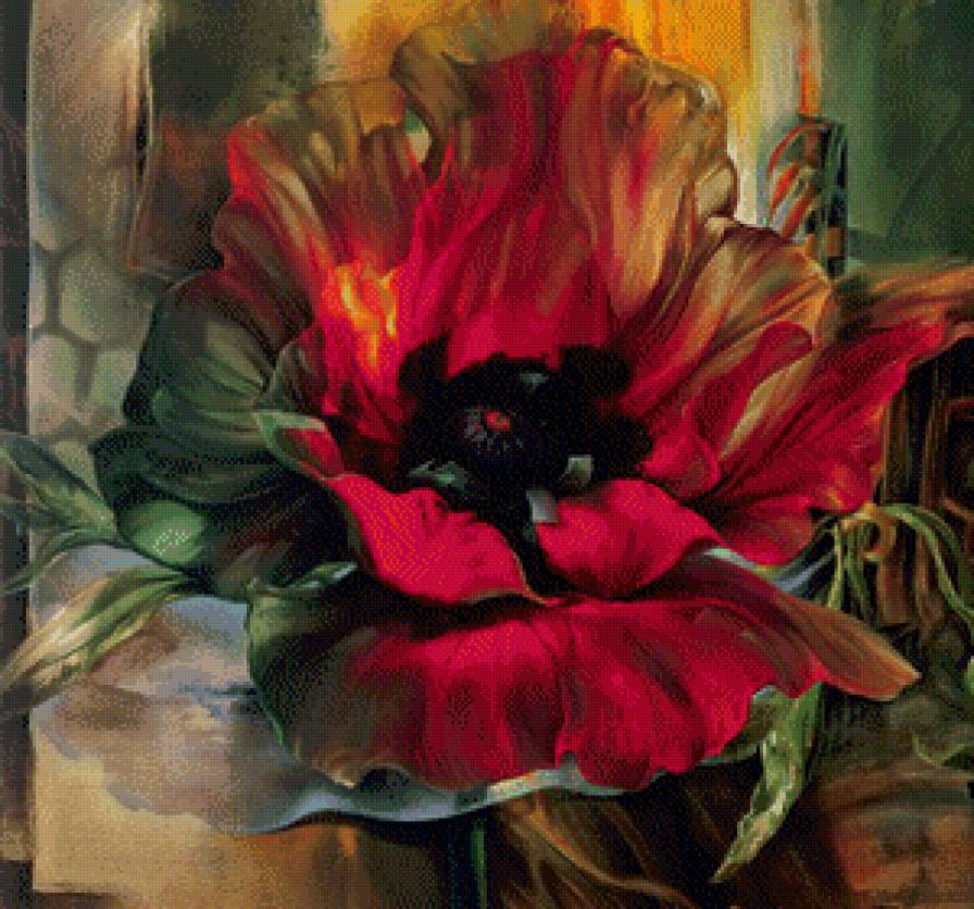 цветок мака - мак, живопись, арт, цветок, панно - предпросмотр