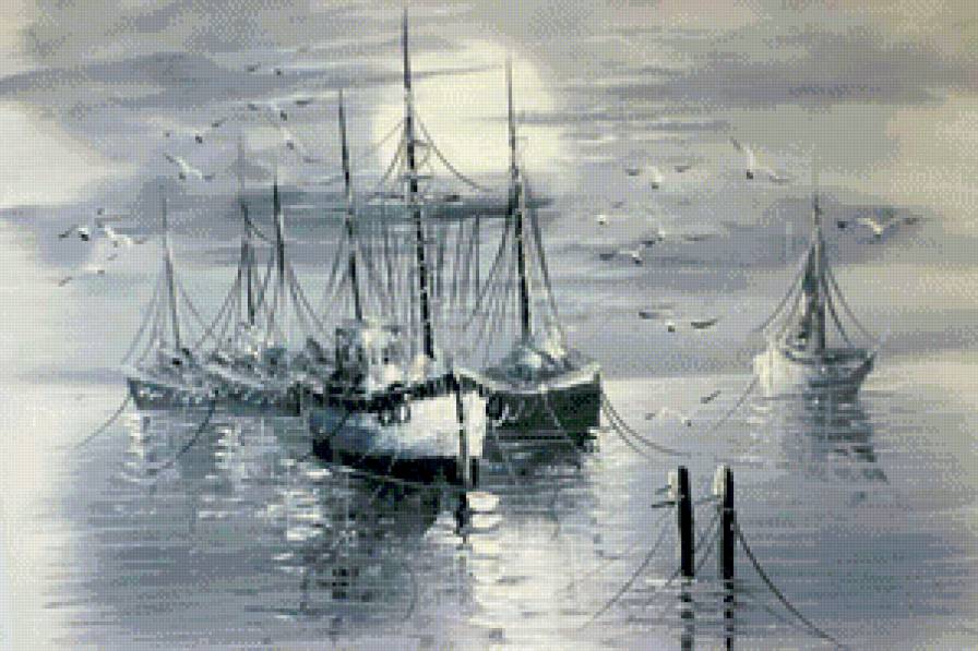 лодки - лодки, картина, графика, арт, монохром - предпросмотр