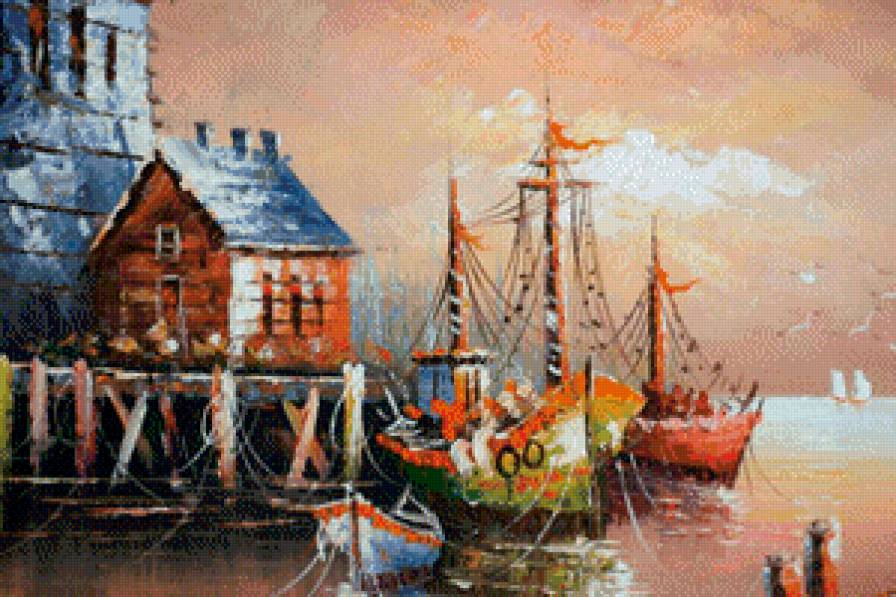 лодки - картина, лодки, арт, живопись, графика - предпросмотр