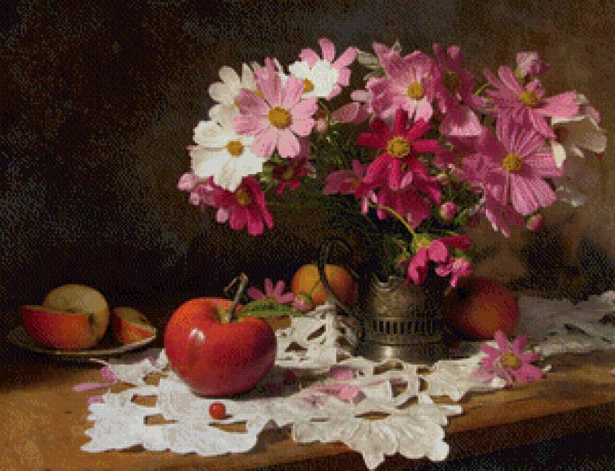 натюрморт с цветами - натюрморт, картина, букет, цветы, ваза - предпросмотр