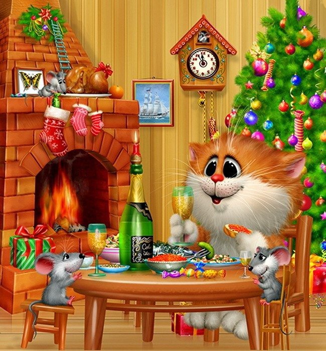 №638237 - детям, новый год, мыши, кот, друзья - оригинал