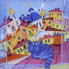 Схема вышивки «Кот на крыше.»