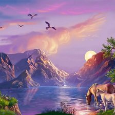 Схема вышивки «Вечерний водопой»