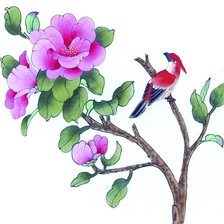 Схема вышивки «Птица на ветке»