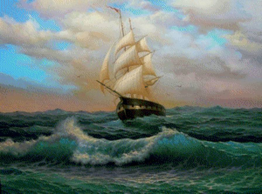 №638924 - живопись, фрегат, море - предпросмотр