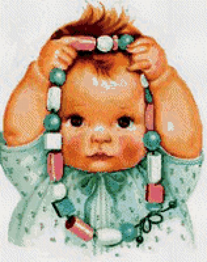 кукла - бусы, портрет, девочка - предпросмотр