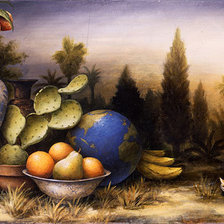 Схема вышивки «натюрморт с глобусом и кактусом»