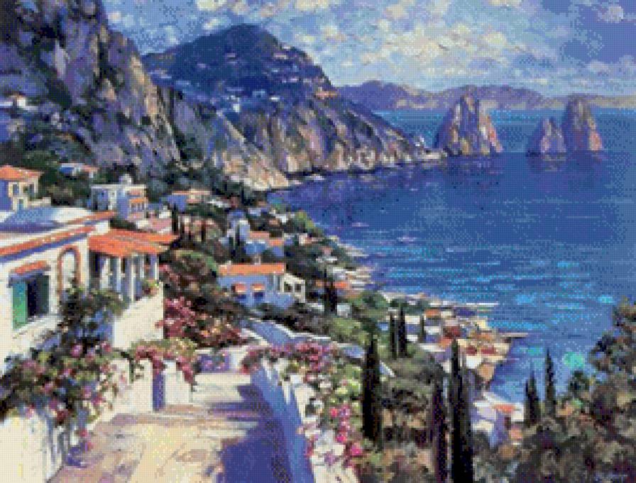 морской пейзаж - отдых, море, жара, город, пейзаж, лето, горы - предпросмотр