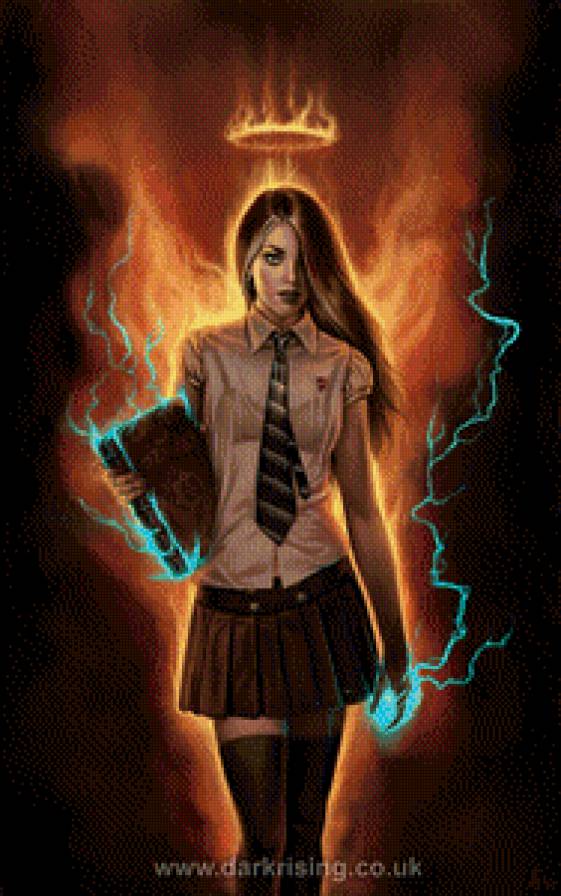 №639652 - молния, девушка, волшебница, нимб, волосы, книга - предпросмотр