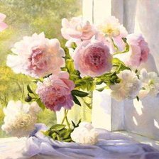 Схема вышивки «пионы на подоконнике»