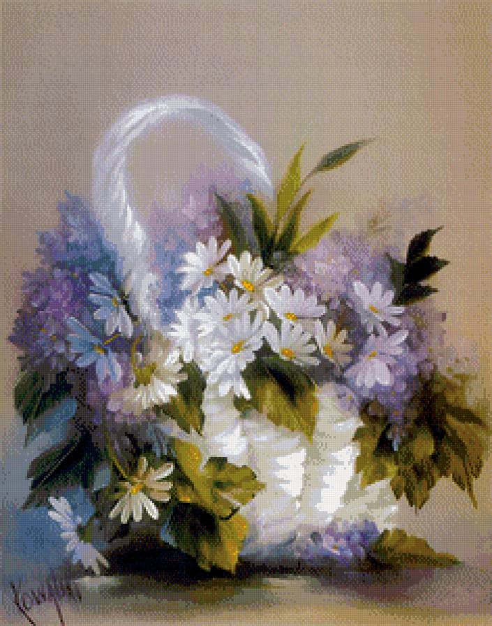 корзина с ромашками - натюрморт, корзина, ромашки, живопись, нежность - предпросмотр