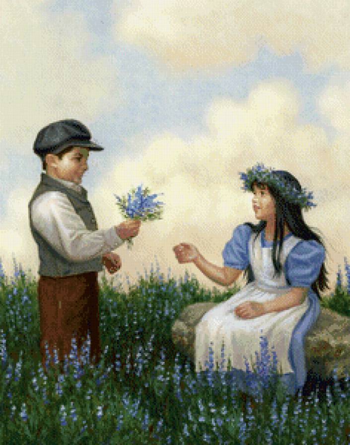 Подарок - любовь, дети, цветы - предпросмотр