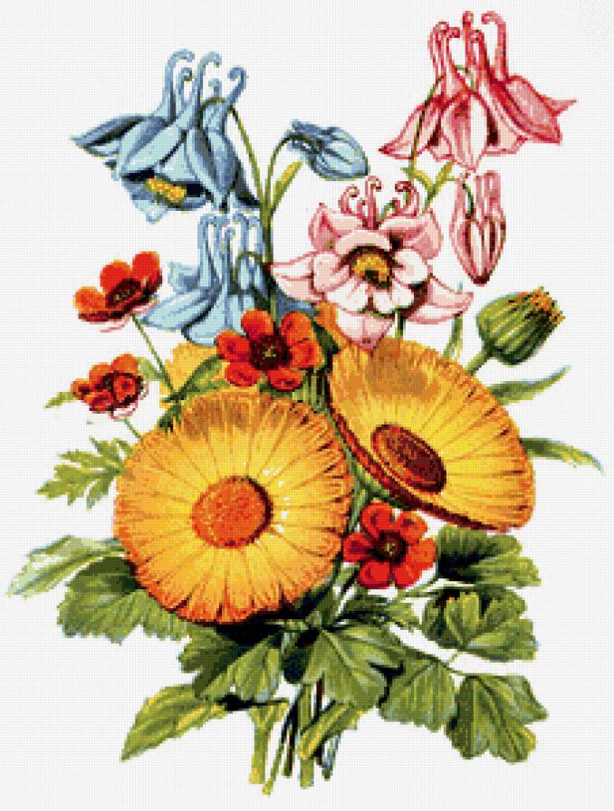 букет летних цветов - панно, лето, цветы, рисунок, букет - предпросмотр