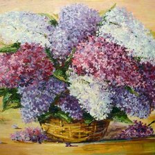 Схема вышивки «букет сирени в корзине»