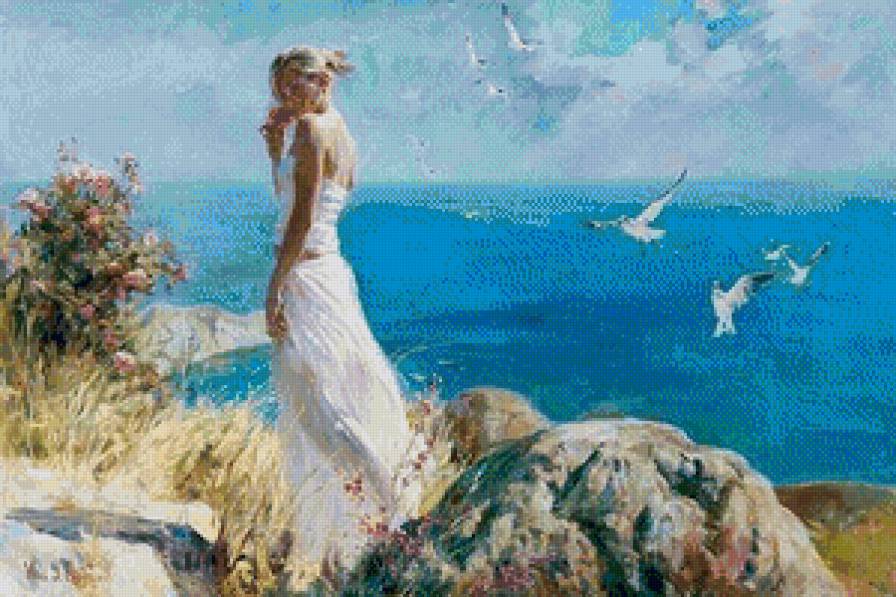 Утро на море - пейзаж, море, утро, девушка, природа - предпросмотр