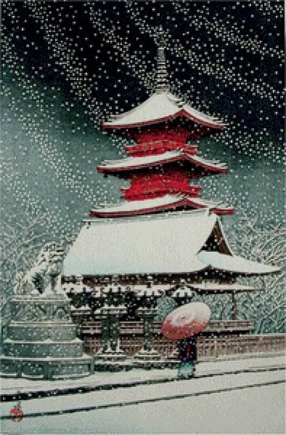 Пагода - зима, пейзаж, восток, япония, азия - предпросмотр