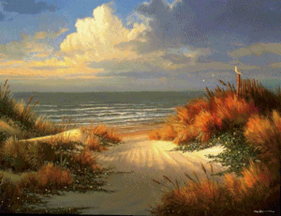 морской пляж - краски, природа, пейзаж, жара, живопись, море, лето - предпросмотр