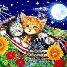 Схема вышивки «Котята в гамаке»