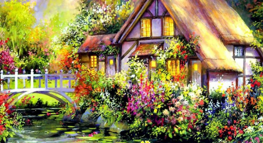 летний домик - цветы, природа, красота, дома - оригинал