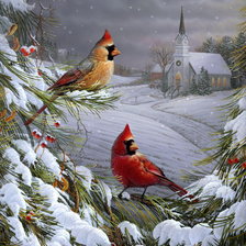 Схема вышивки «Птицы зимой»