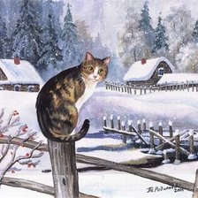 Схема вышивки «кот зимой»