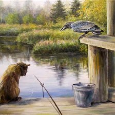 Схема вышивки «кошка ждёт рыбку»