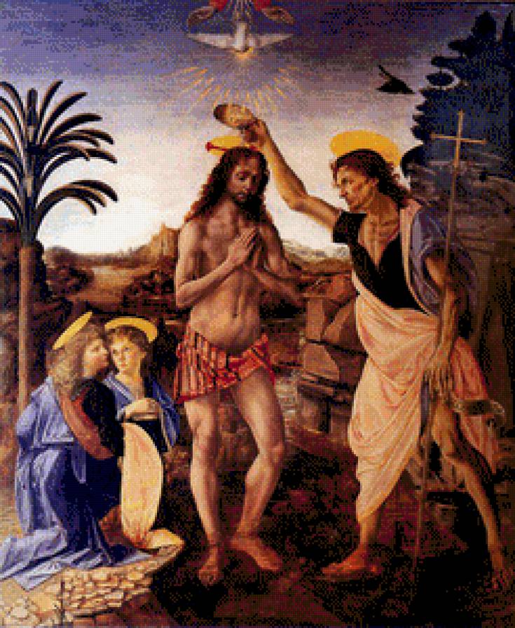 Крещение Христа - христос, андреа верроккьо, картина, искусство - предпросмотр