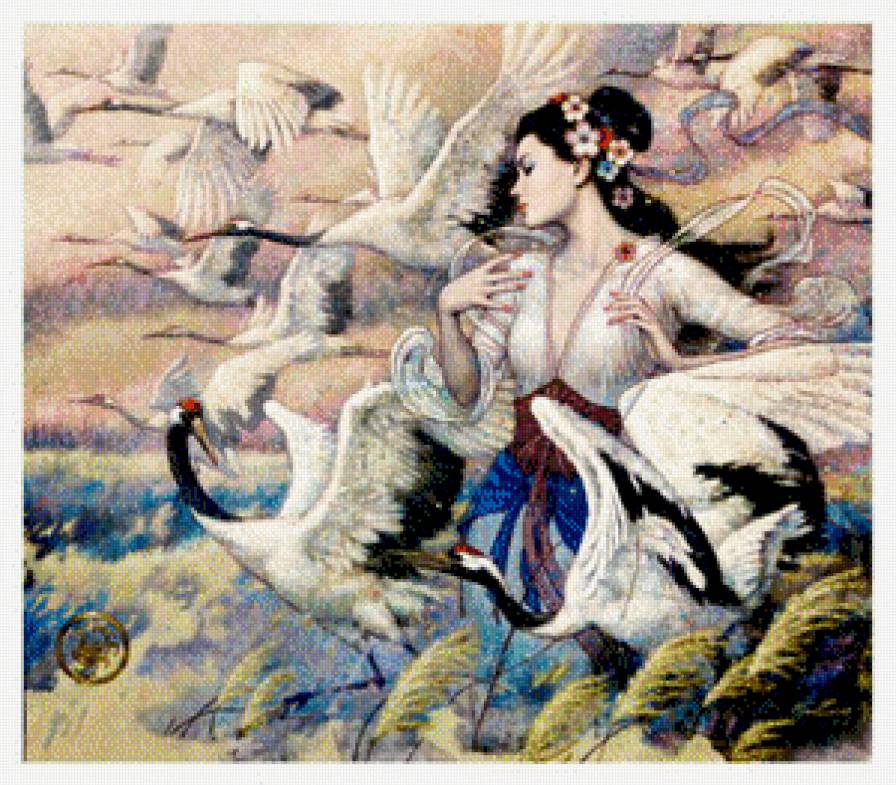 девушка и журавли - девушки - предпросмотр