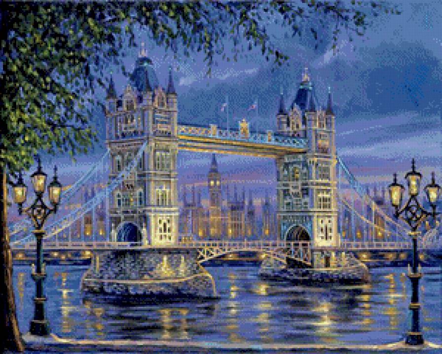 Тауерский мост вечером - картина, город - предпросмотр