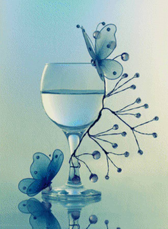 Бокал  с бабочками - бокал, натюрморт, бабочки - предпросмотр