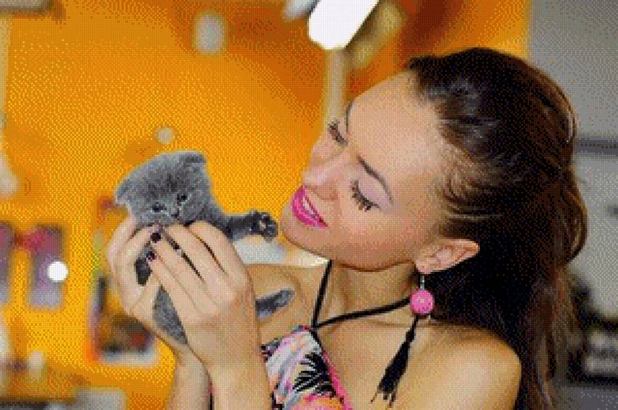 серия ,,женщины с животными" - женщина.котик - предпросмотр