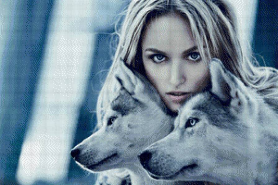 серия ,,женщины с животными" - женщина.волки - предпросмотр