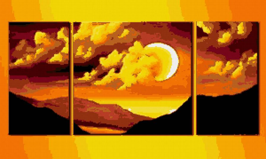 закат в горах - закат, триптих, горы - предпросмотр