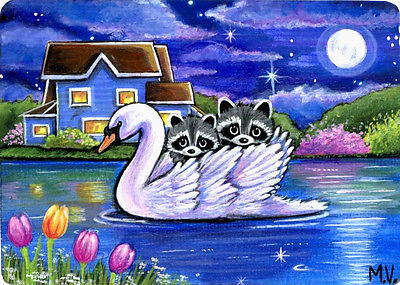 лебеди и енотики - картина - оригинал