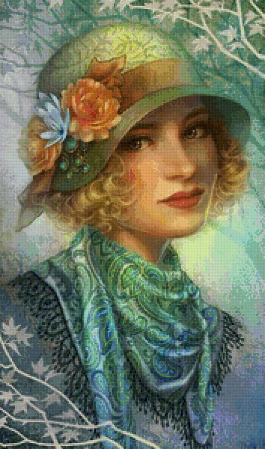 девушка ретро - картина живопись - предпросмотр