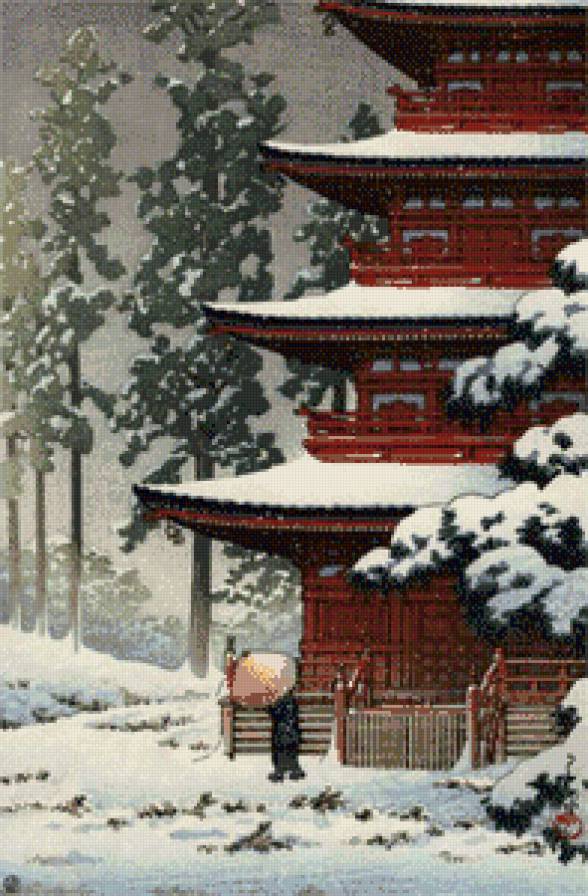 Пагода - восток, пейзаж, зима, азия - предпросмотр