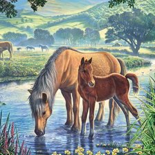 Схема вышивки «лошади у речки»
