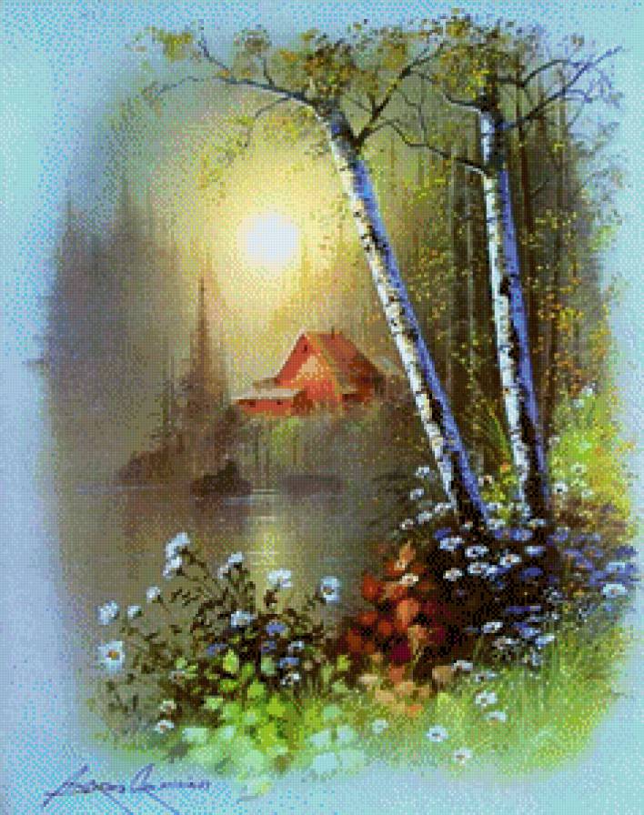 лесное озеро - картина - предпросмотр