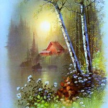 Схема вышивки «лесное озеро»