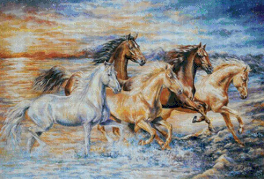 закат - картина лошади - предпросмотр
