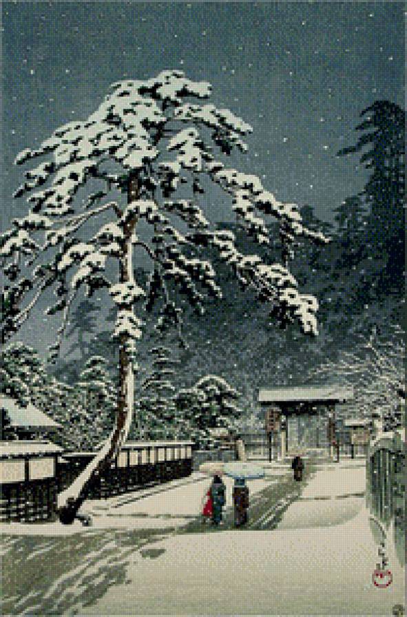 Японский пейзаж - зима, азия, пейзаж, япония, восток - предпросмотр