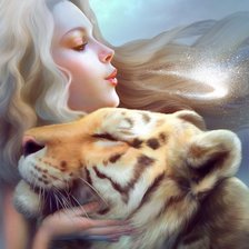 Схема вышивки «Девушка и тигр»