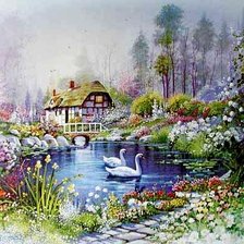 Схема вышивки «лебеди в сказочном пруду»