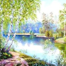 Схема вышивки «березы над прудом»