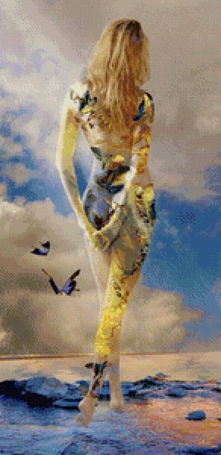 девушка с бабочками - бабочки, девушка, женщина, картина - предпросмотр