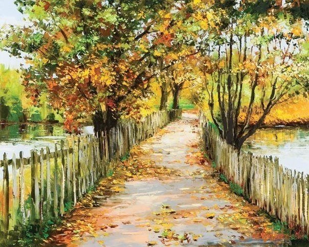 Осенняя дорожка - вода, осень - оригинал