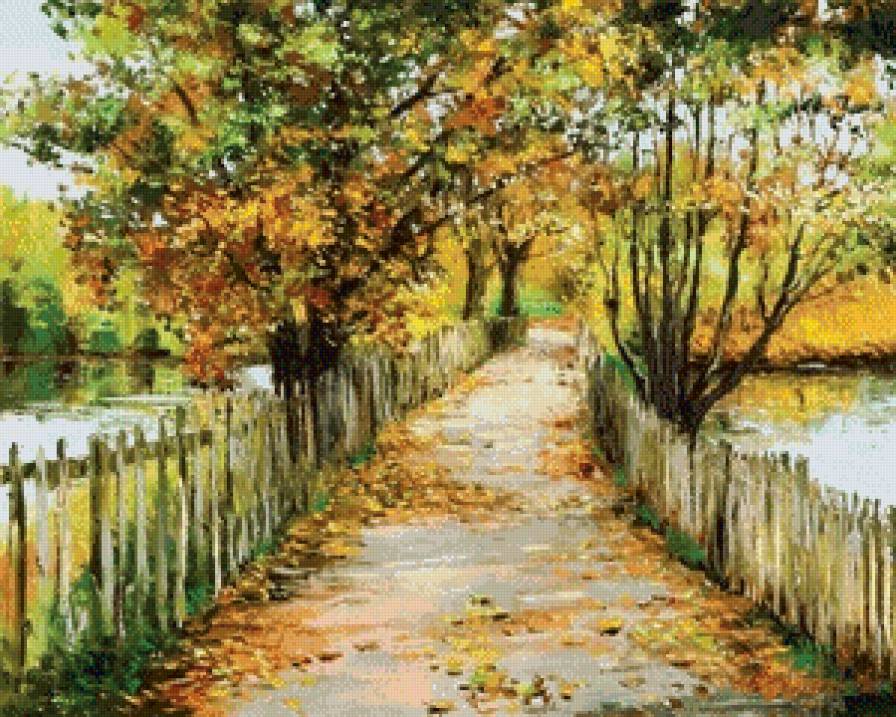 Осенняя дорожка - вода, осень - предпросмотр