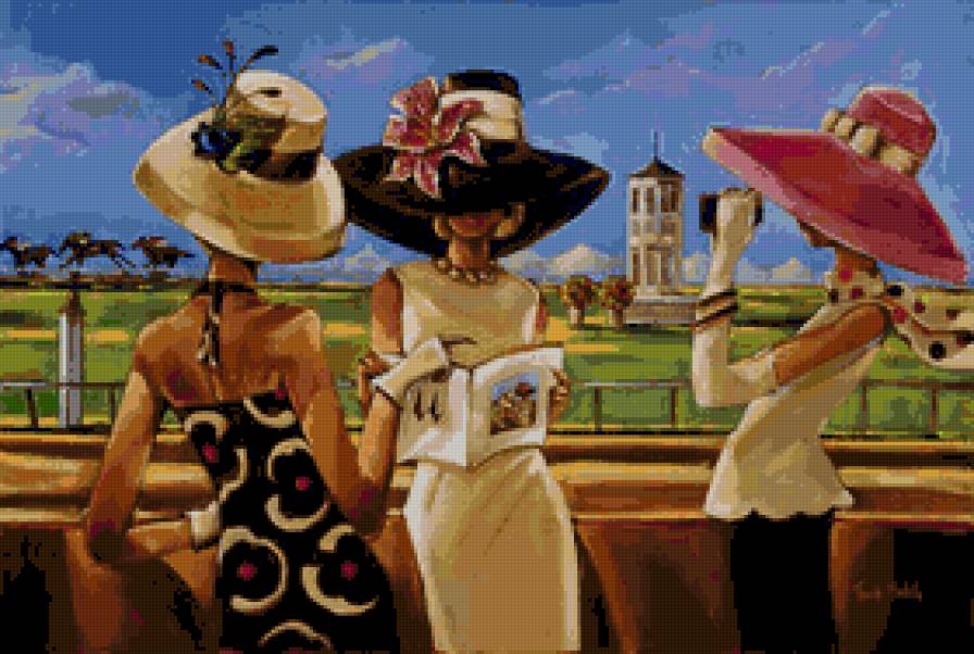 На ипподроме. Биддл Триш - лошади, дамы, люди, леди, живопись - предпросмотр